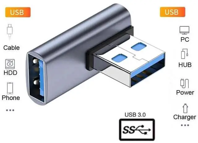 Alt view image 7 of 7 - Low Profile 90 Degree Left Angled USB 3.0 Male to Female Extension Adapter, 10Gbps High Speed Support Power, Data & Video Transmission Elbow Connector