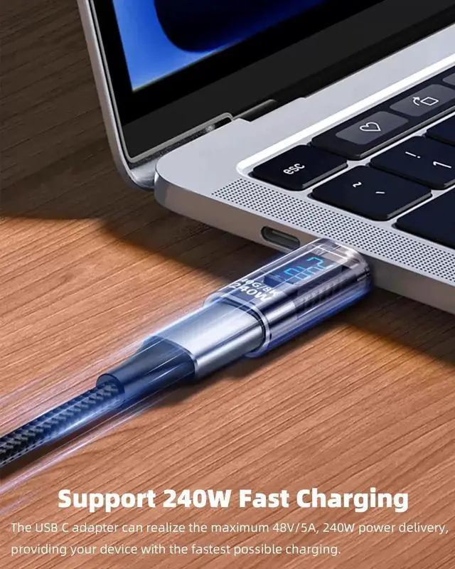 Alt view image 2 of 5 - 2 Pack 240W USB-C Male to Female Adapter with LED Digital Display, Real-Time Voltage Current Power Monitor Connector for iPhone 15/16 Series, iPad Air/Pro, MacBook All USB-C Devices