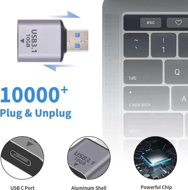 Alt view image 4 of 7 - 1 Pack USB-C Female to USB-A Male OTG Adapter, USB 3.1 Gen 2 10Gbps Bi-Directional Converter for iPhone, MacBook, Laptops, PC, Chargers & Power Banks