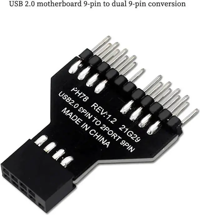Alt view image 3 of 7 - PH78 USB2.0 9Pin Header 1-to-2 Splitter Adapter, Motherboard Internal USB Expansion Hub for Water Cooling RGB Lights & Fan Speed Monitoring