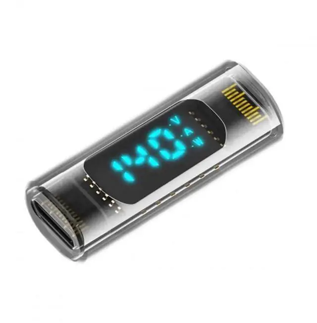 Main image of Transparent USB-C Female to Female Coupler Adapter with Smart LED Power Tester Detector, USB4.0 40Gbps 140W PD Fast Charging Extension Connector Real-Time Voltage Current Wattage Monitor