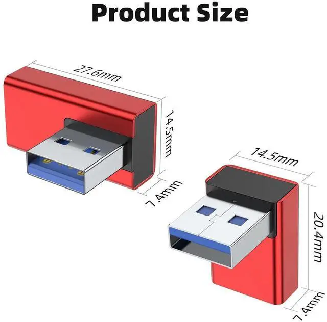Alt view image 6 of 7 - 4 Pack 90 Degree USB 3.0 Male to Female Adapter, Up/Down/Left/Right Angled USB A Extender Converter, Compatible with PC, Laptop, Power Bank, USB Chargers, Red