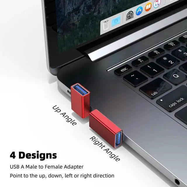 Alt view image 3 of 7 - 4 Pack 90 Degree USB 3.0 Male to Female Adapter, Up/Down/Left/Right Angled USB A Extender Converter, Compatible with PC, Laptop, Power Bank, USB Chargers, Red