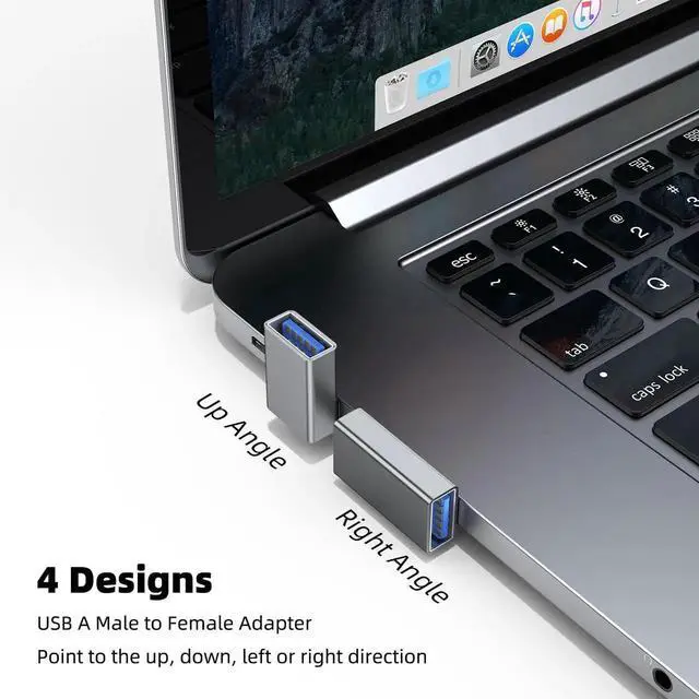 Alt view image 7 of 7 - 4 Pack 90 Degree USB 3.0 Male to Female Adapter, Up/Down/Left/Right Angled USB A Extender Converter, Compatible with PC, Laptop, USB Charger, Power Bank & More, Grey