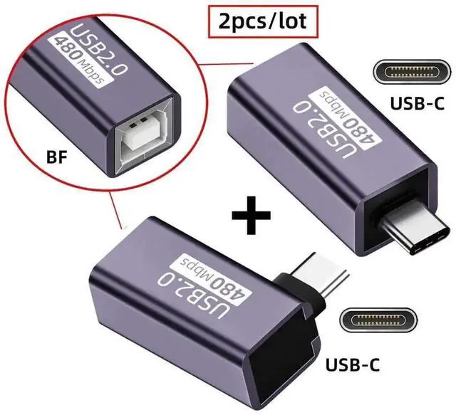 Alt view image 5 of 7 - 2 Pack 90 Degree Angled USB-C Male to USB 2.0 Type-B Female Adapter, Printer Scanner Hard Disk Interface Converter