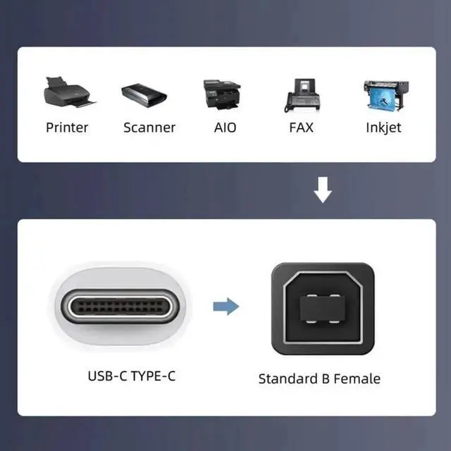 Alt view image 3 of 7 - 2 Pack 90 Degree Angled USB-C Male to USB 2.0 Type-B Female Adapter, Printer Scanner Hard Disk Interface Converter