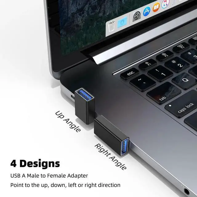 Alt view image 6 of 7 - 4 Pack 90 Degree USB 3.0 Adapter, 4 Directions Up/Down/Left/Right Angle USB A Male to Female Extender Converter, Black Low Profile USB Extension Adapter for Laptop, PC, USB Charger, Power Bank
