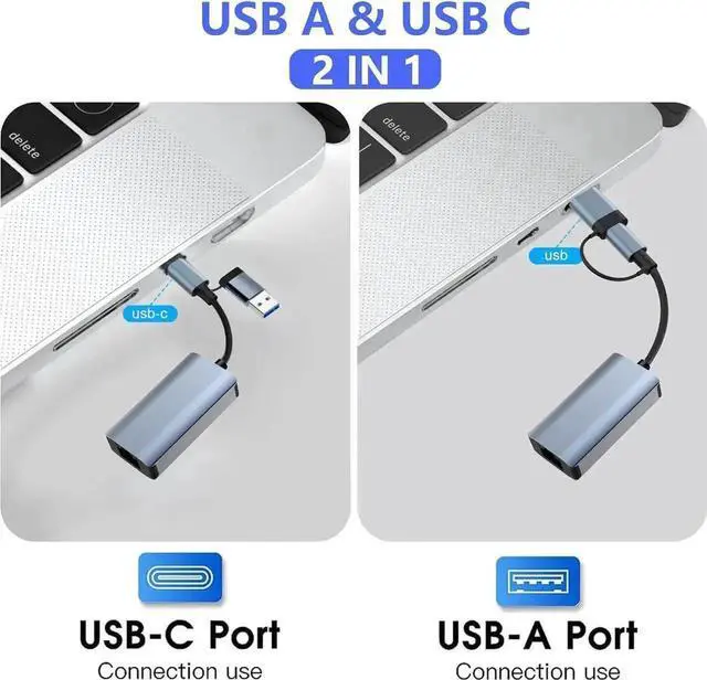 Alt view image 4 of 7 - 1 Pack Aluminum USB 3.0 USB-C to Gigabit Ethernet Adapter, 1000Mbps RJ45 LAN Network Dongle, Wired Network Converter Compatible with MacBook, Steam Deck, iPad, TV Box
