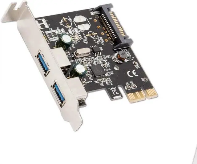 Alt view image 2 of 3 - USB 3.0 PCIe X1 Expansion Card with 2 External Type-A Ports, Renesas Chipset, SATA Power Required for Desktop Motherboard, Model SD-PEX20160