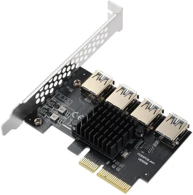Main image of PCIe X4 to 4 PCIe Slot Multiplier Riser Card, 4-Port USB 3.0 PCI-E Signal Splitter Expansion Adapter for GPU Bitcoin Crypto Mining Rig