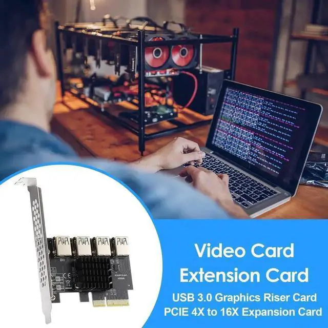 Alt view image 5 of 7 - PCIe X4 to 4 PCIe Slot Multiplier Riser Card, 4-Port USB 3.0 PCI-E Signal Splitter Expansion Adapter for GPU Bitcoin Crypto Mining Rig