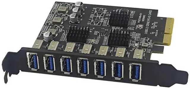 Alt view image 2 of 3 - PCIe X4 USB 3.2 Gen 2 Expansion Card, 7 Ports USB 3.0 Type-A 10Gbps PCI-E Controller Adapter, SuperSpeed PCI Express Add On Card for Desktop Motherboard