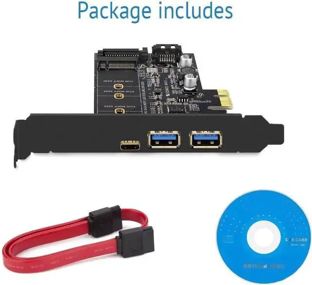 Alt view image 3 of 7 - PCIe to USB 3.0 Expansion Card with 1 USB-C + 2 USB-A Ports, SATA Input to NGFF M.2 Output (SATA M.2 Only, NVME Unsupported), Low Profile Flat Bracket Included