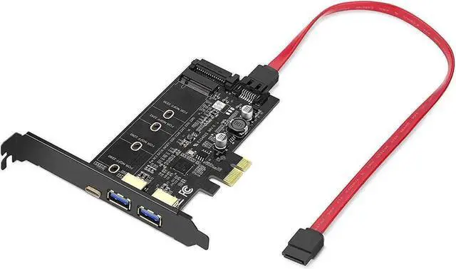 Alt view image 2 of 7 - PCIe to USB 3.0 Expansion Card with 1 USB-C + 2 USB-A Ports, SATA Input to NGFF M.2 Output (SATA M.2 Only, NVME Unsupported), Low Profile Flat Bracket Included