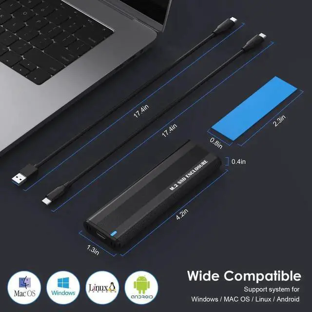 Alt view image 3 of 5 - Tool-Free M.2 SSD Enclosure USB C 3.2 Gen2 10Gbps, Dual Protocol NVMe & SATA M.2 Adapter, Fits M/B+M Key 2280/2260/2240 NGFF Solid State Drives