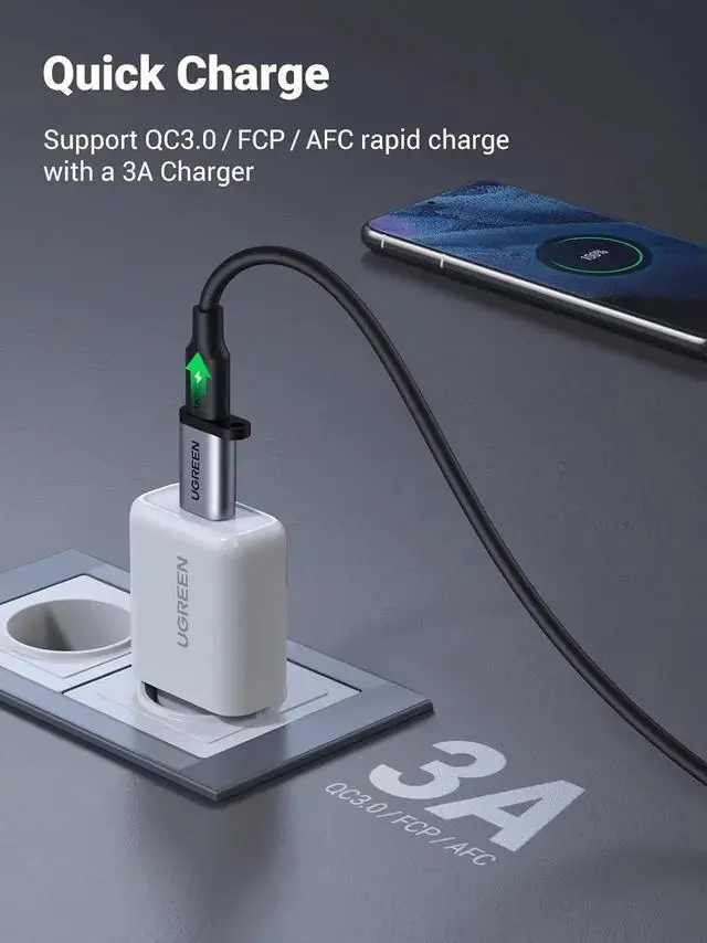 Alt view image 6 of 7 - UGREEN 10Gbps USB A Male to USB C Female Adapter 2 Pack Gray, USB 3.2 Gen2 Type C Converter, 3A Fast Charging & Data Sync, Compatible with iPhone 15/14/13, Apple Watch, AirPods 3, MacBook, Samsung Gal
