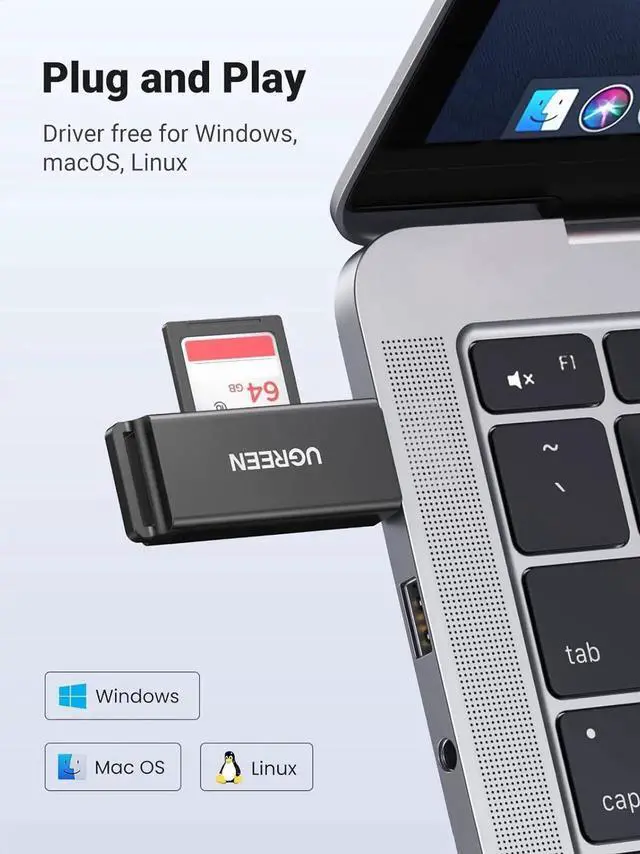 Alt view image 2 of 7 - UGREEN USB 3.0 Dual Slot SD Card Reader, Portable Memory Card Adapter Supports SDXC/SDHC/MMC/RS-MMC/TF/Micro SDXC/Micro SDHC UHS-I, Compatible with Mac, Windows, Linux, Chrome OS Laptops & Desktops