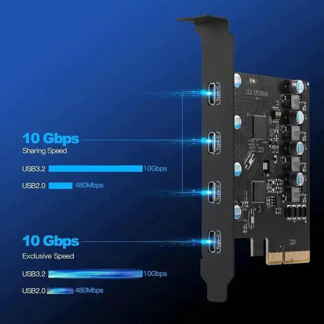 Alt view image 3 of 5 - PCIe Gen3 x2 USB 3.2 Gen2 Expansion Card with ASM3142 Chip, PCI Express to 4-Port USB-C Internal Hub Controller Adapter, 10Gbps Super Speed, Supports Multiple INs for Desktop PC Windows & Linux