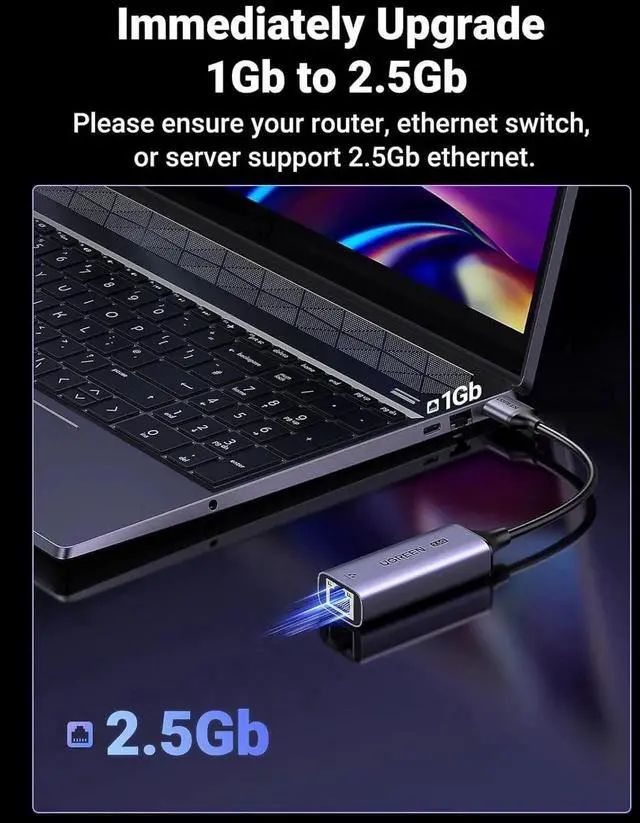 Alt view image 2 of 7 - UGREEN 2.5G USB 3.0 to RJ45 Ethernet Adapter, Aluminum 2500Mbps Wired LAN Network Dongle, High Speed USB-A Ethernet Converter Compatible with MacBook Air/Pro, Dell XPS, Windows & macOS Laptops