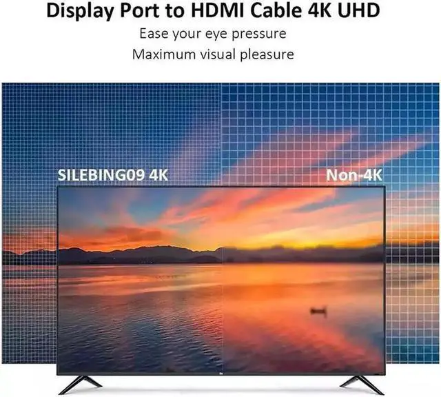 Alt view image 6 of 7 - 3.3FT Uni-Directional DisplayPort to HDMI Cable, Nylon Braided DP Male to HDMI Male Cord, Gold-Plated Connectors, Supports 4K@30Hz, 2K@60Hz, 1080P@120Hz for PC Laptop Monitor HDTV Projector