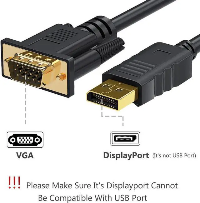 Alt view image 4 of 7 - 6FT Black DisplayPort to VGA Male to Male Cable, Gold-Plated DP to VGA Cord Supports 1080P Full HD, Plug and Play for HP Desktop Laptop Monitor Projector HDTV