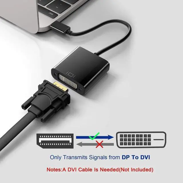 Alt view image 2 of 7 - Black DisplayPort to DVI-D Single Link Adapter, DP Male to DVI Female Video Converter, Plug and Play Compatible with HP Laptops Desktops Monitors Projectors