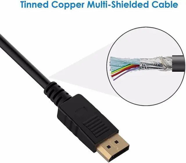 Alt view image 3 of 7 - 6FT Black DisplayPort to DVI Male to Male Cable, Gold-Plated DP to DVI Cord, Plug and Play Compatible with HP Laptops Desktops DVI Monitors Projectors HDTV