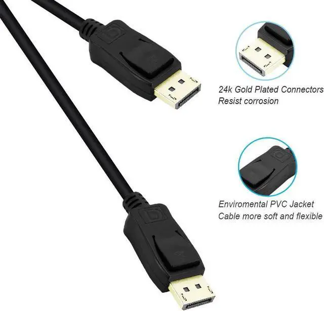 Alt view image 6 of 6 - 6FT Black DisplayPort to DisplayPort Cable, Supports 4K@60Hz, 2K@144Hz for PC Laptop Gaming Monitor HDTV