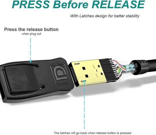 Alt view image 4 of 6 - 6FT Black DisplayPort to DisplayPort Cable, Supports 4K@60Hz, 2K@144Hz for PC Laptop Gaming Monitor HDTV