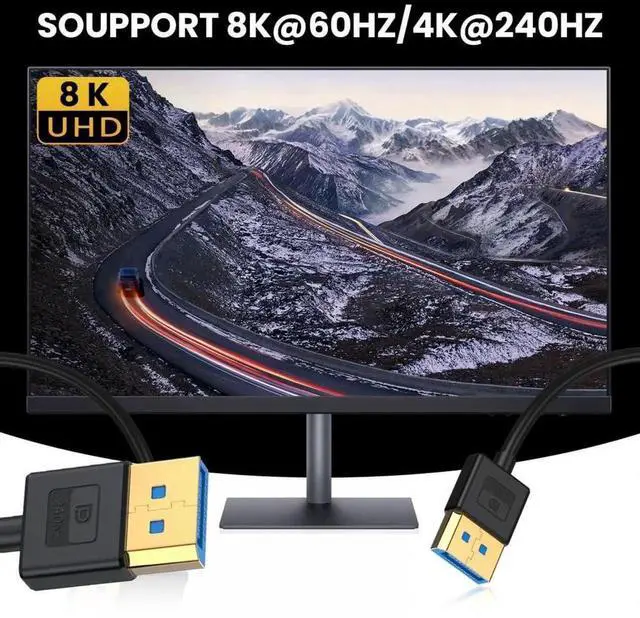 Alt view image 5 of 7 - 100cm Black Ultra-Thin DisplayPort 1.4 Cable, DP to DP Ultra High Speed Cord Supports 8K@60Hz, 4K@144Hz HDR FreeSync G-Sync for Laptop Desktop Monitor GPU
