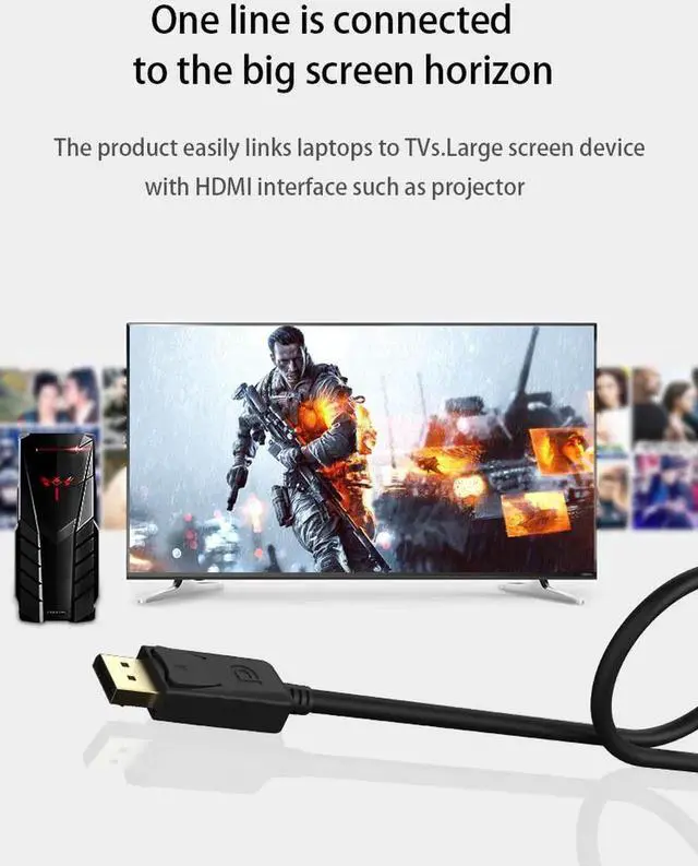 Alt view image 2 of 6 - 6FT/1.8M Upgraded DP to HDMI Cable, Gold-Plated 1080P Full HD Cord Supports Audio & Video Sync, Compatible with Laptop Monitor TV Projector