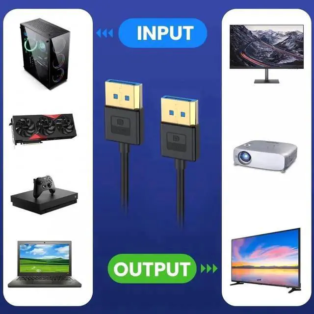 Alt view image 6 of 6 - 100cm Black Ultra-Thin DisplayPort 1.4 Cable, DP to DP 32.4Gbps Cord Supports 8K@60Hz, 4K@144Hz HDR FreeSync G-Sync for Laptop Desktop Monitor GPU