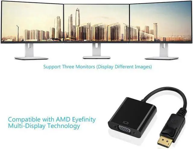 Alt view image 7 of 7 - Active DP Male to VGA Female Adapter, Supports 1080P/1920×1200 Resolution, Digital to Analog Converter for PC Laptop MacBook Projector Old VGA Monitor