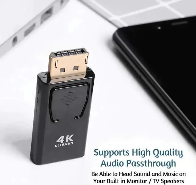Alt view image 6 of 6 - 1-Pack Black DP Male to HDMI Female Adapter, Supports 4K/1080P Audio Video Synchronous Output, DisplayPort to HDMI Converter for PC Laptop HDTV Monitor Projector