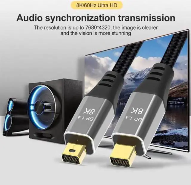 Alt view image 4 of 6 - 2M Mini DisplayPort 1.4 Cable, Mini DP to Mini DP Cord Supports 8K@60Hz(7680×4320), 4K@144Hz HDR G-Sync FreeSync for Laptop PC 8K TV Graphics Monitor