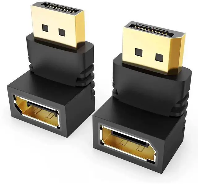 Main image of 2-Pack 90° & 270° Right Angle DP Male to Female Adapter, Gold-Plated DisplayPort Converter Supports 4K UHD for PC Laptop Monitor Graphics Card