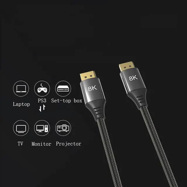 Alt view image 5 of 5 - 1.5m DP 1.4 DisplayPort Cable Male to Male, 8K@60Hz 4K@144Hz 2K@240Hz High Speed DP Cord Support HDR G-Sync FreeSync for Gaming Monitor PC Laptop GPU Graphics Card