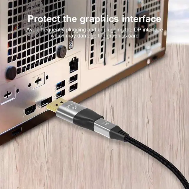 Alt view image 3 of 6 - Bi-Directional Mini DP to DP 1.4 Adapter, DisplayPort Male to Mini DisplayPort Female Converter Supports 8K@60Hz 4K@144Hz 2K@240Hz HDR G-Sync FreeSync for MacBook Surface Gaming Monitor