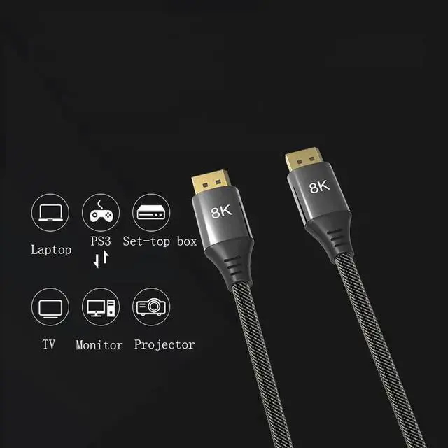 Alt view image 4 of 5 - 1.5m DP 1.4 DisplayPort Cable Male to Male, 32.4Gbps High Speed Cord Supports 8K@60Hz 4K@144Hz 2K@240Hz HDR G-Sync FreeSync for Gaming Monitor PC GPU Laptop