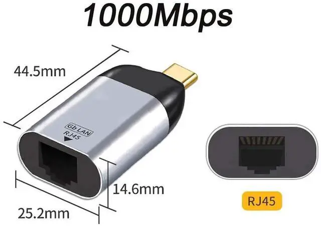Alt view image 3 of 7 - USB C to Gigabit Ethernet Adapter, USB Type-C Gigabit RJ45 LAN Network Converter, Wired Network Dongle for USB-C Laptops