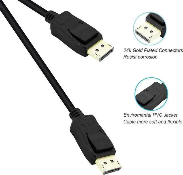 Alt view image 5 of 6 - 6 Feet Black DisplayPort to DisplayPort Cable, DP to DP Cord Supports 4K@60Hz, 2K@144Hz for Gaming Monitor PC Laptop HDTV