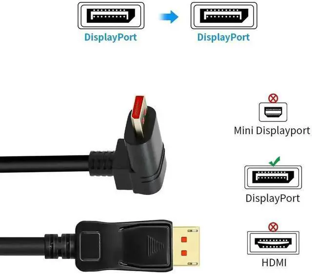 Alt view image 4 of 7 - 1.8M/6FT 90 Degree Right Angle DP 1.4 Cable, Male to Male Right-Angled DisplayPort Cord Supports 8K@60Hz, 4K@144Hz, 2K@165Hz HDR FreeSync G-Sync for Gaming Monitor PC Laptop