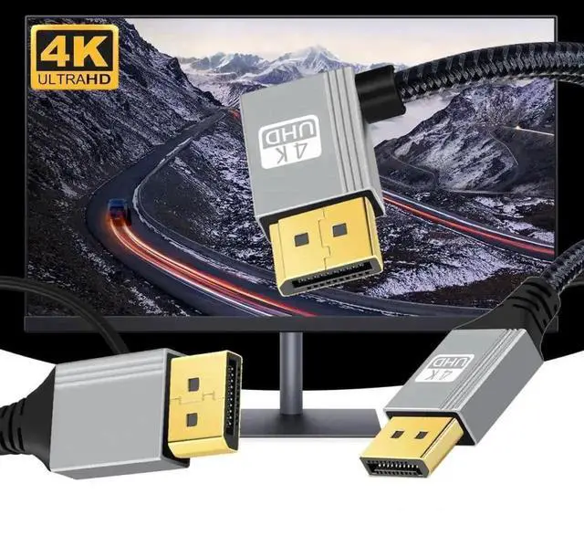 Alt view image 5 of 7 - 200cm 90 Degree Right Angled DP to DP Cable, Silver Sleeve Ultra HD 4K@60Hz DisplayPort Male to Male Cord for Desktop Laptop Graphics Card Monitor