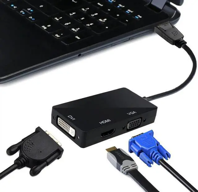 Alt view image 4 of 5 - DP to HDMI VGA DVI 3-in-1 Adapter, DisplayPort Male to HDMI/VGA/DVI Female Multi-Function Converter Cable for PC Laptop Monitor Projector HDTV