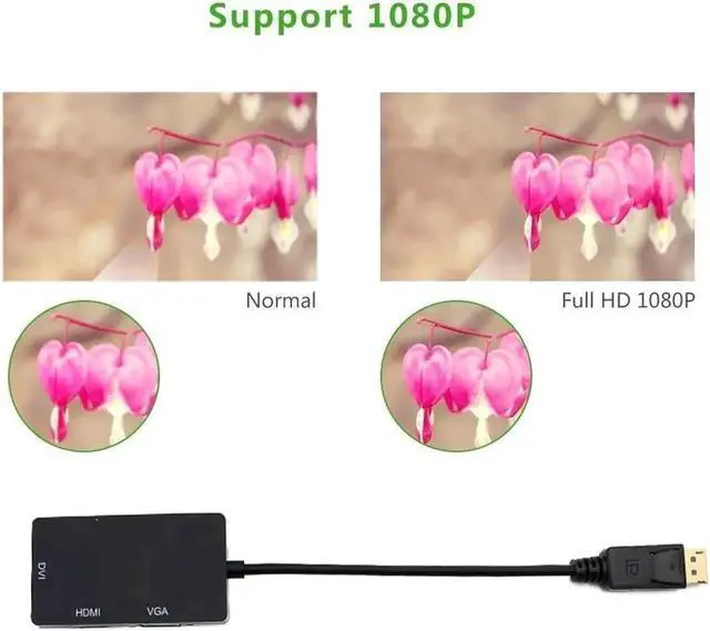 Alt view image 3 of 5 - DP to HDMI VGA DVI 3-in-1 Adapter, DisplayPort Male to HDMI/VGA/DVI Female Multi-Function Converter Cable for PC Laptop Monitor Projector HDTV