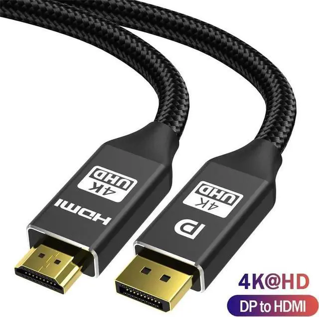Main image of 3.3FT/1M Nylon Braided DP to HDMI Cable, Uni-Directional Gold-Plated DisplayPort Male to HDMI Male Cord Supports 4K UHD Compatible Monitor Projector Desktop AMD HP Laptop Graphics Card