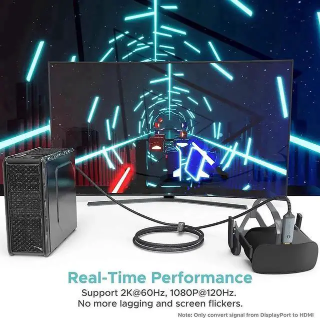 Alt view image 6 of 7 - 3.3FT/1M Nylon Braided DP to HDMI Cable, Uni-Directional Gold-Plated DisplayPort Male to HDMI Male Cord Supports 4K UHD Compatible Monitor Projector Desktop AMD HP Laptop Graphics Card
