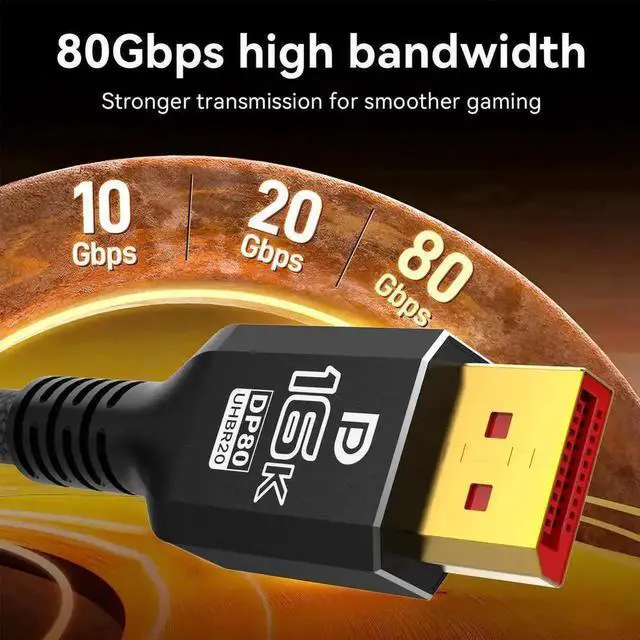 Alt view image 2 of 6 - DP 2.1 DisplayPort Cable, DP80 80Gbps High Speed DP to DP Cord Supports 16K@60Hz,8K@120Hz,4K@240Hz HDR DSC FreeSync Compatible Gaming Monitor HDTV RTX5090 RX7900XTX Graphics Card