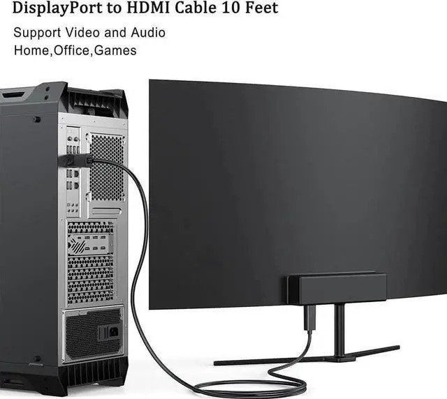 Alt view image 4 of 6 - 10FT DP to HDMI Male to Male Cable, Uni-Directional DisplayPort to HDMI Cord Supports 1080P@60Hz Synchronized Audio & Video for Monitor Desktop Laptop Projector HDTV