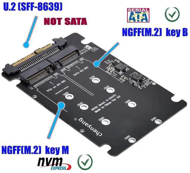 Alt view image 7 of 7 - 2 in 1 Combo M.2 NVMe/NGFF SATA SSD to U.2 SFF-8639 Converter Adapter Card, Supports M Key NVMe & B Key SATA M.2 Drives, Note: NVMe to SATA Conversion Not Supported